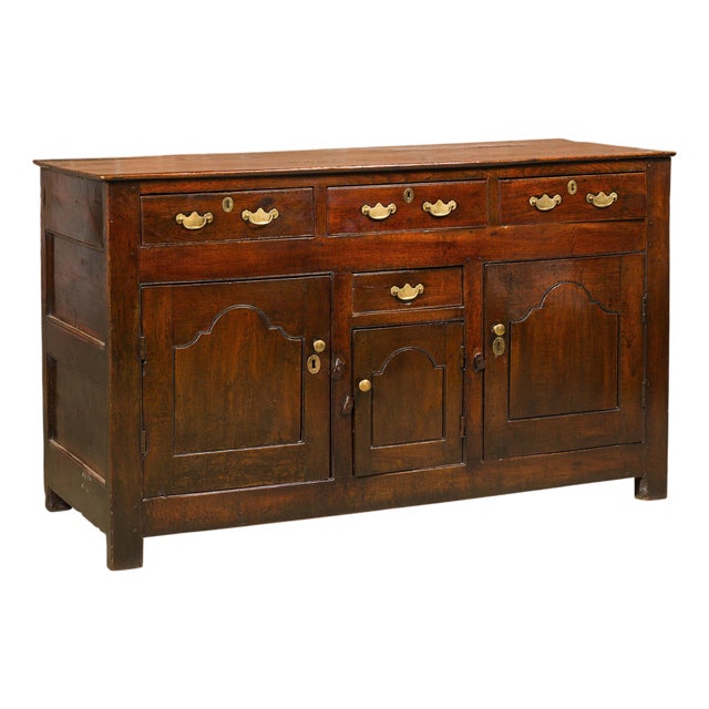 English 19th Century Oak Buffet with Four Drawers and Three Doors For Sale