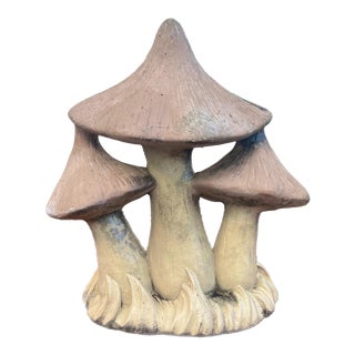 Vintage Concrete Mushroom Cluster Garden Statue For Sale