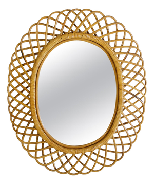 Mid-Century Rattan Wall Mirror in the style of Franco Albini, Italy, 1960s
