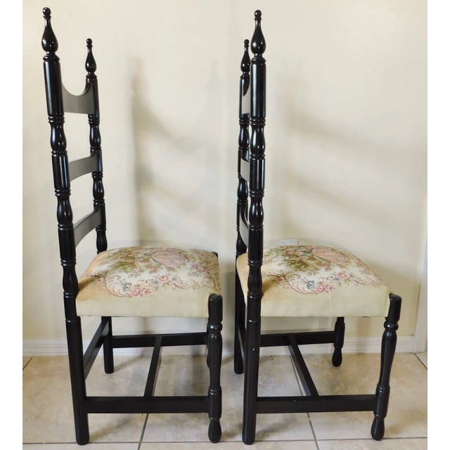 Pair Vintage Ladderback Chairs - Courting Couple Tapestry Seats For Sale In West Palm - Image 6 of 11