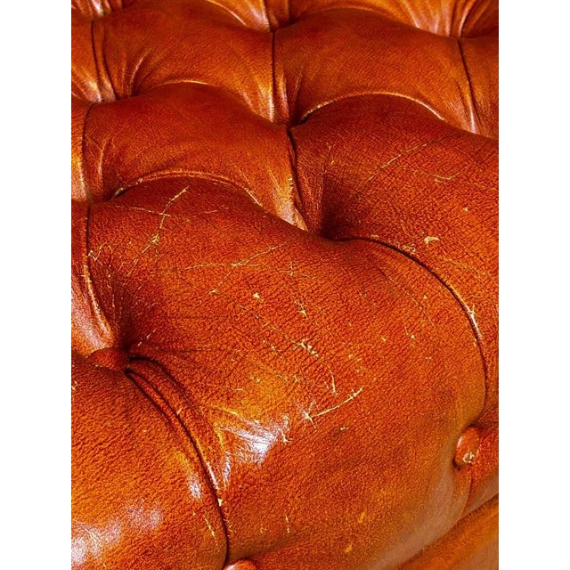 Vintage 1980s Pair of Cognac Tufted Barrel Club Chairs by Classic Leather Inc., Hickory Nc – Top Grain Leather on Brass Shepherd Casters For Sale In Baltimore - Image 6 of 17