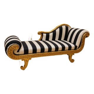 1960s French Louis XV Chaise Lounge black and white Striped For Sale