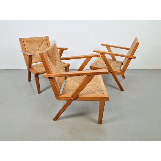 Dutch Modernist Brutalist Wooden Armchair with Rush Seat, 1940s For Sale - Image 10 of 12