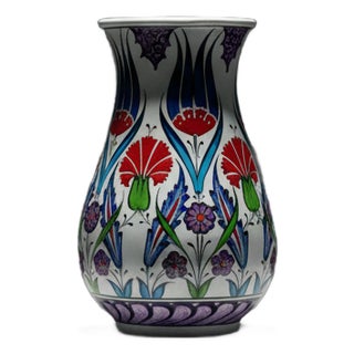 Handmade Ceramic Vase (20cm) Traditional Turkish Tulip & Carnation Pattern – Pear Shaped (Armudi) Art Decor For Sale