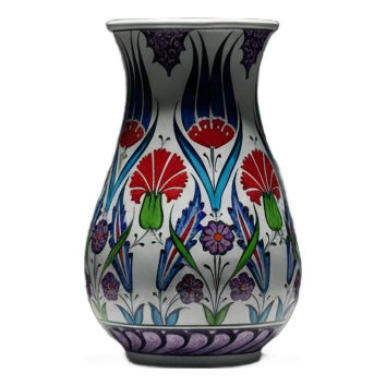 Handmade Ceramic Vase (20cm) Traditional Turkish Tulip & Carnation Pattern – Pear Shaped (Armudi) Art Decor For Sale