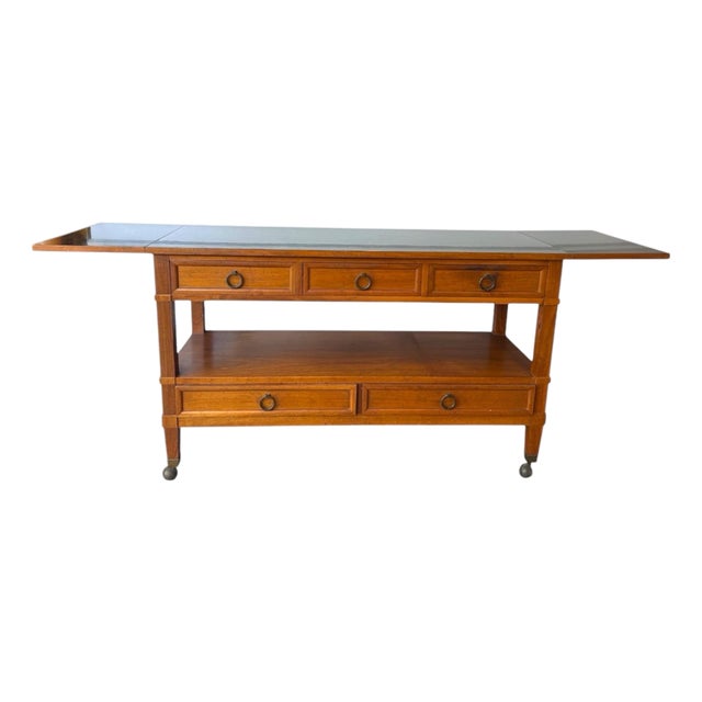 Baker Milling Road Walnut Hollywood MCM Regency Server Rolling Bar Cart Table For Sale
