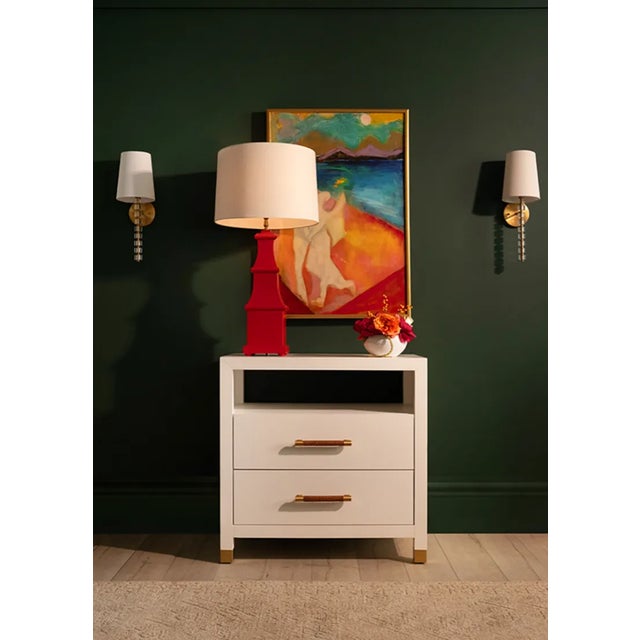 Contemporary Matthew Izzo Home Allegra Handpainted Red Tole Table Lamp With Cream Silk Shade For Sale - Image 3 of 3