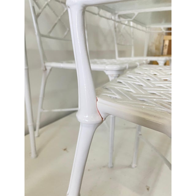 Classic dining set of Chinese Chippendale faux bamboo 6 chairs and table in classic white for outdoor, garden or patio....