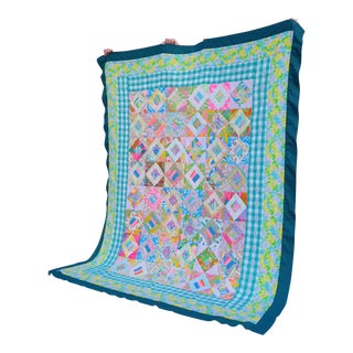Vintage Canadian Bright Diamond in a Square Pattern Large Quilt For Sale