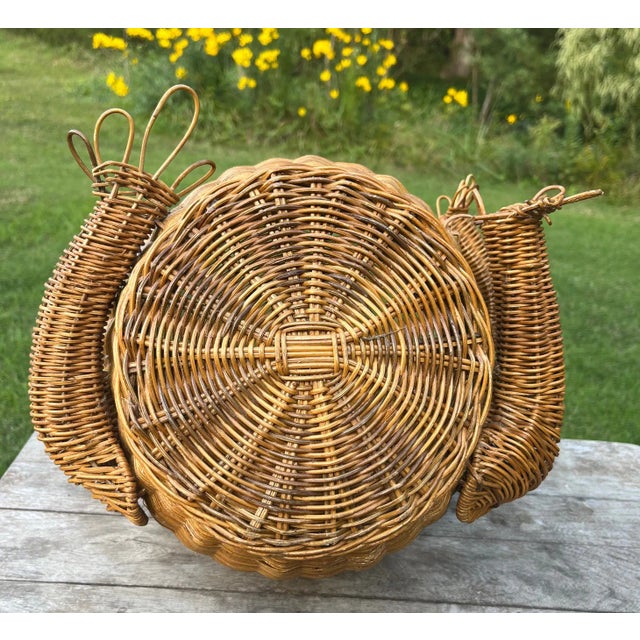 Vintage Mid 20th Century Rattan Wicker Frog Accent Storage Basket For Sale - Image 9 of 11
