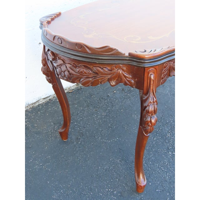 Wood French Hand Carved Inlay Coffee Table 6922 For Sale - Image 7 of 17