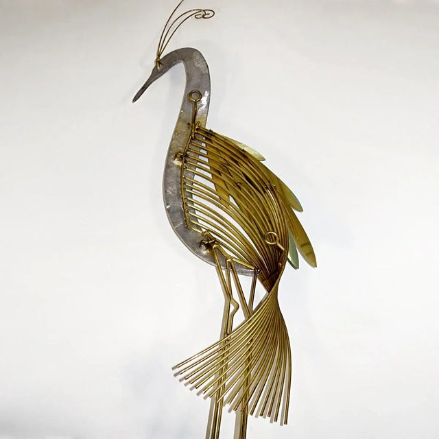 Metal Hollywood Regency Brass Wall Sculpture Silver Heron Bird by Curtis Jere for Artisan House, 1987 For Sale - Image 7 of 8