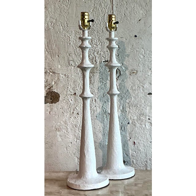 Late 20th Century Vintage Boho Painted Metal Spool Lamps - A Pair For Sale - Image 5 of 7