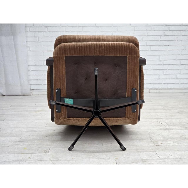 Danish Swivel Armchair in Corduroy and Dark Beechwood, 1970s For Sale - Image 13 of 16