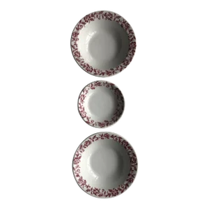 Vintage Shenango Maroon Pink Floral Restaurant Ware Bowls S/3