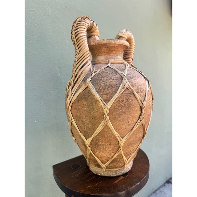 Vintage Rattan-Lattice Terracotta Amphora Vase — Boho Coastal Mediterranean Style For Sale In Miami - Image 6 of 7
