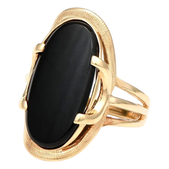 14KY Onyx Textured Ring, size 6 For Sale