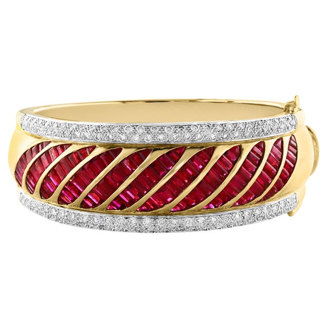 1960 Vintage 16 Ct Burma Ruby & 6 Ct Diamonds 18 Kt Yellow Gold 109 Grams Bangle For Sale - Image 15 of 18