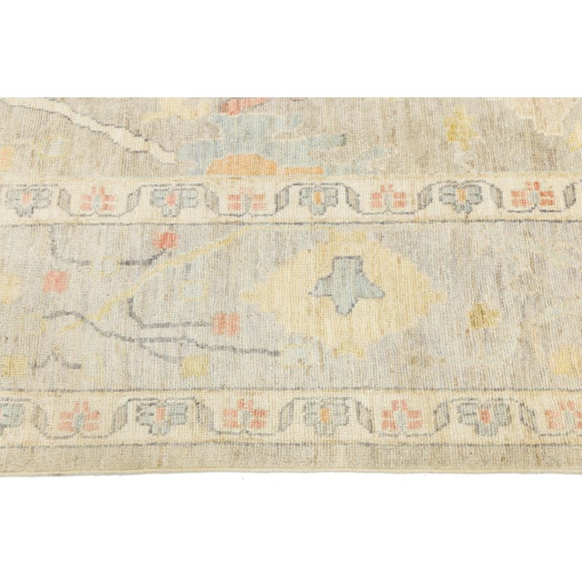 2020s Hand-Knotted 10x18 Oushak Style Wool Area Rug Muted Sand & Coral Transitional For Sale - Image 5 of 11