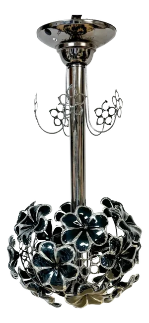 Mid Century Modern Black & White Lucite Floral Chandelier / Pendant