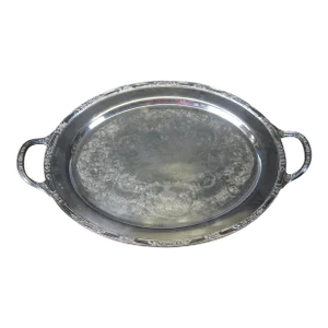 Late 20th Century Silverplate Oval Rogers & Bro #2380 Rose Trim Tea Serving Tray