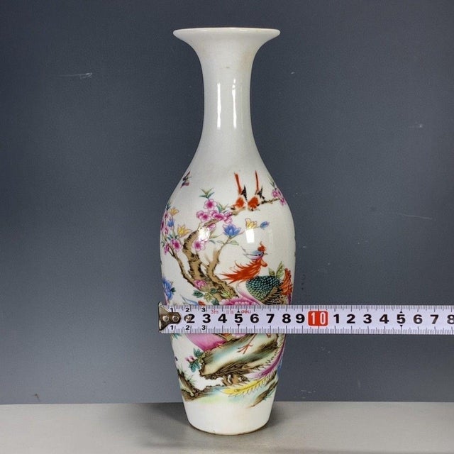 Vintage Chinese Famille Rose "Pheasant & Peonies" Vase With Poem, Jurentang Mark For Sale - Image 4 of 9
