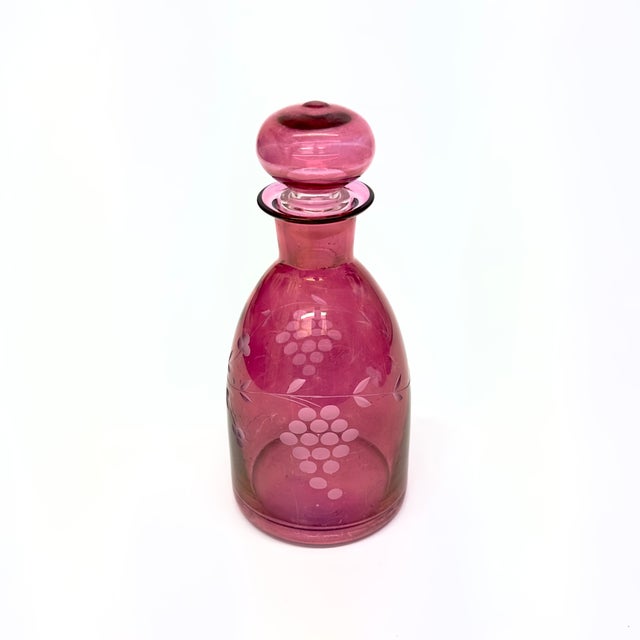 Glass Vintage Cranberry Glass Decanters With Stoppers Curation - Set of 3 For Sale - Image 7 of 8