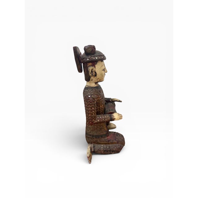 Mid 20th Century Hand-Carved Chinese Wooden Figural Sculpture of Seated Musician With Drum For Sale In Miami - Image 6 of 14