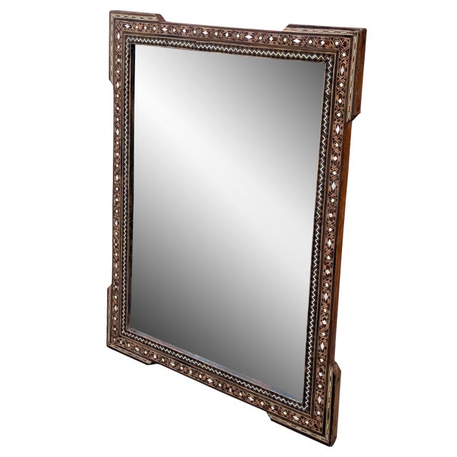 Moroccan Mid 20th Century Marquetry Wood Inlaid Mirror For Sale - Image 3 of 4
