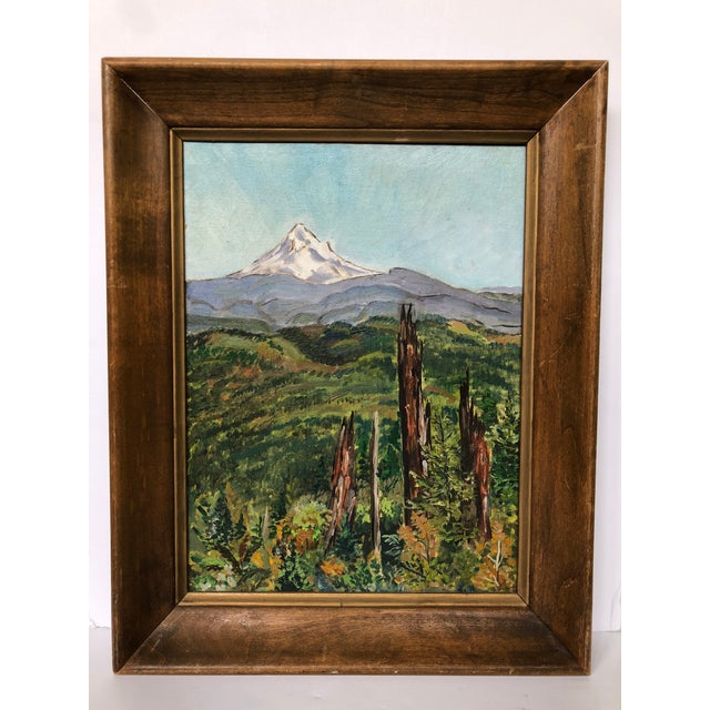 Wood Vintage Landscape Oil Painting For Sale - Image 7 of 8