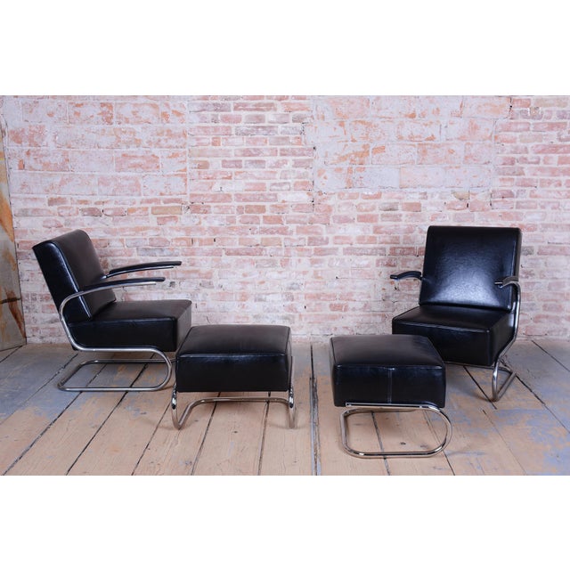 Black Art Deco Seating Set in Chromed Steel and Genuine Leather by Willem Hendrik Gispen for Mücke Melder, Czech, 1930s, Set of 4 For Sale - Image 8 of 10
