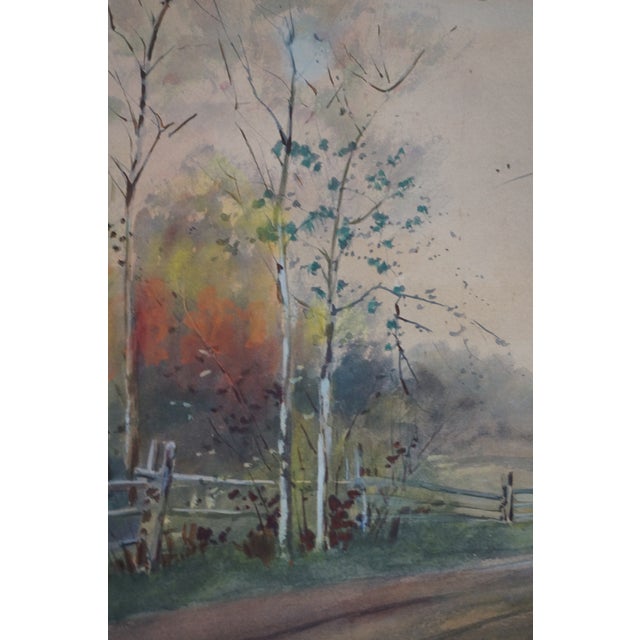 Paint Antique Louis Kinney Harlow Autumn Birch Trees Landscape Watercolor Painting 20" For Sale - Image 7 of 11