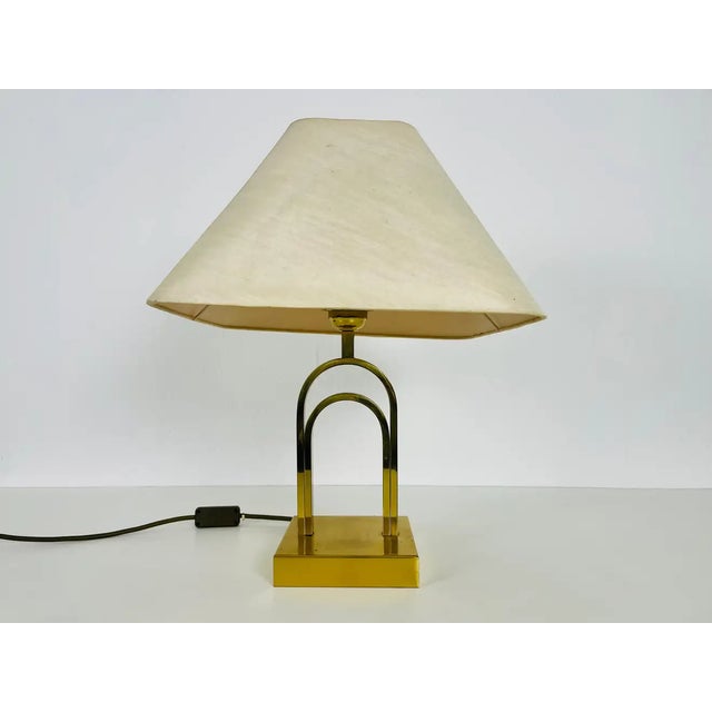 1960s Mid Century Solid Brass and Fabric Shade Table Lamp, 1960s For Sale - Image 5 of 12