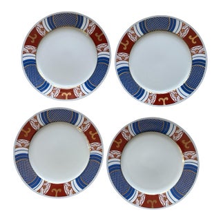 Vintage Fitz and Floyd 1975 Mishiki Plates 6.5 Inch Blue Oxblood Red Gold Vintage Japan - Set of 4 For Sale