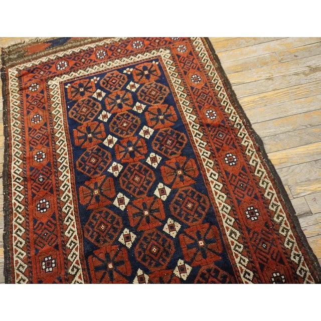 Textile 1890s Red Wine Geometric Tribal Antique Balouch Turkman Rug 3' 0'' X4' 9'' Handknotted Wool Carpet For Sale - Image 7 of 11