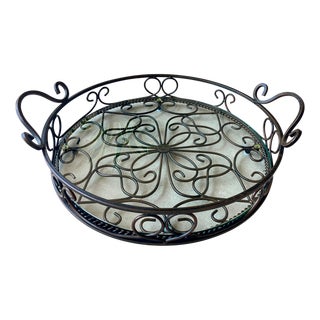 Late 20th-Century Spanish Revival-Inspired - Forged Steel Circular Tray With 6mm Glass Insert For Sale