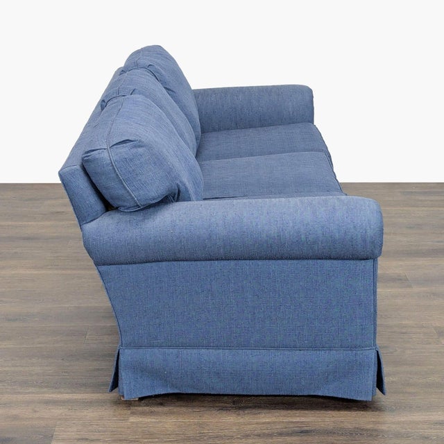 Sherrill Furniture Sherrill 3-Seat Blue Sofa With Rolled Arms For Sale - Image 4 of 8