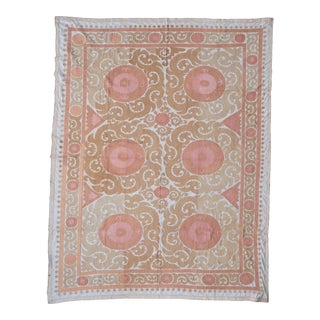 Vintage Large Neutral Pink & Beige Suzani For Sale