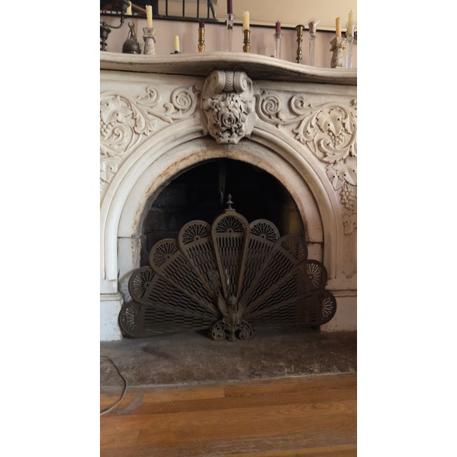 Antique Brass Peacock Folding Fan Fireplace Screen For Sale In New York - Image 6 of 10