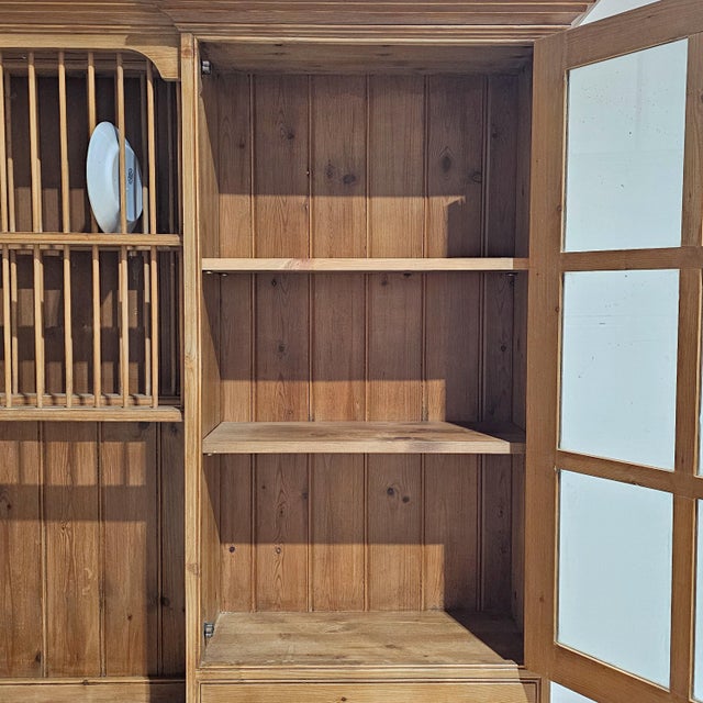 Beige Vintage English Pine Kitchen Dresser With Plate Rack & Wine Storage For Sale - Image 8 of 13