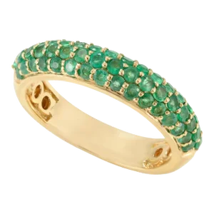 Natural Round Emerald Half Eternity Band Dome Ring Size 7