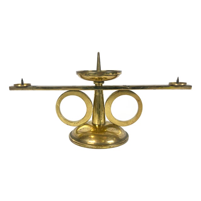 Large Brutalist German Brass Candleholder, 1970s For Sale