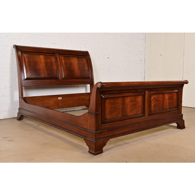 Late 20th Century Ethan Allen French Louis Philippe Flame Mahogany Queen Size Sleigh Bed For Sale - Image 5 of 11