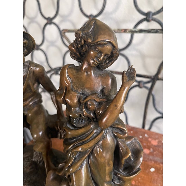 Romantic Bronze Figural Sculpture of Courting Couple on Bench For Sale - Image 10 of 11