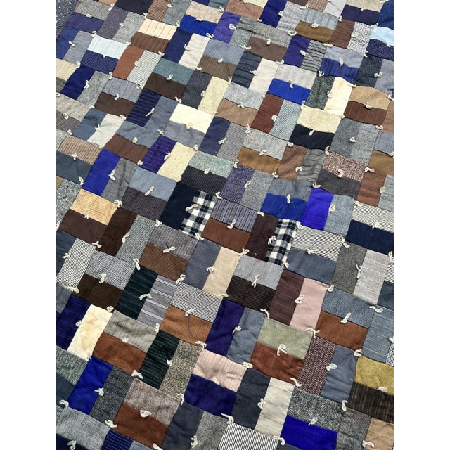 Brown and blue crazy quilt. Made by hand. Absolutely stunning. Basketweave pattern.