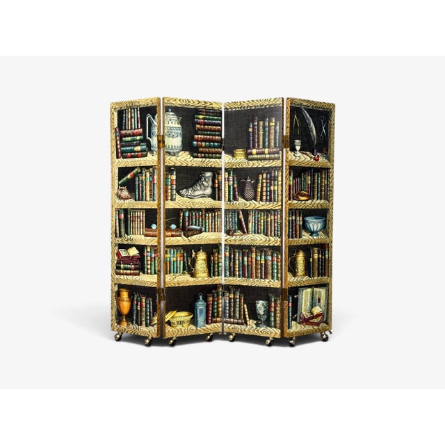 Mid-Century Modern Piero Fornasetti, Rare Trompe L’Oeil “Libri” Four-Panel Folding Screen, Italy, 1999 For Sale - Image 3 of 10