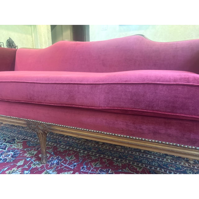 Red Vintage Red Velvet Sofa For Sale - Image 8 of 18