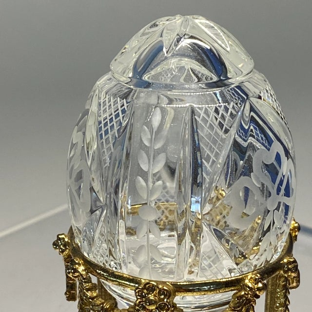1980s Faberge Clear Cut Crystal Petite Egg Paper Weight Signed and Numbered With Stand For Sale - Image 9 of 11