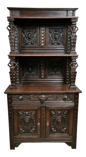 Neo-Gothic Renaissance Style Cabinet in Wood, 19th Century