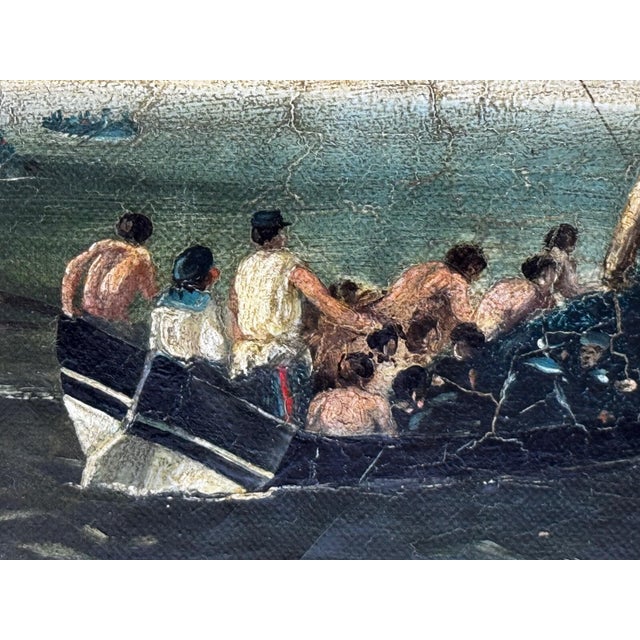 Victorian British Naval Marine Oil Painting HMS Bombay on Fire Off Montevideo 1864 After Beechey For Sale - Image 17 of 18
